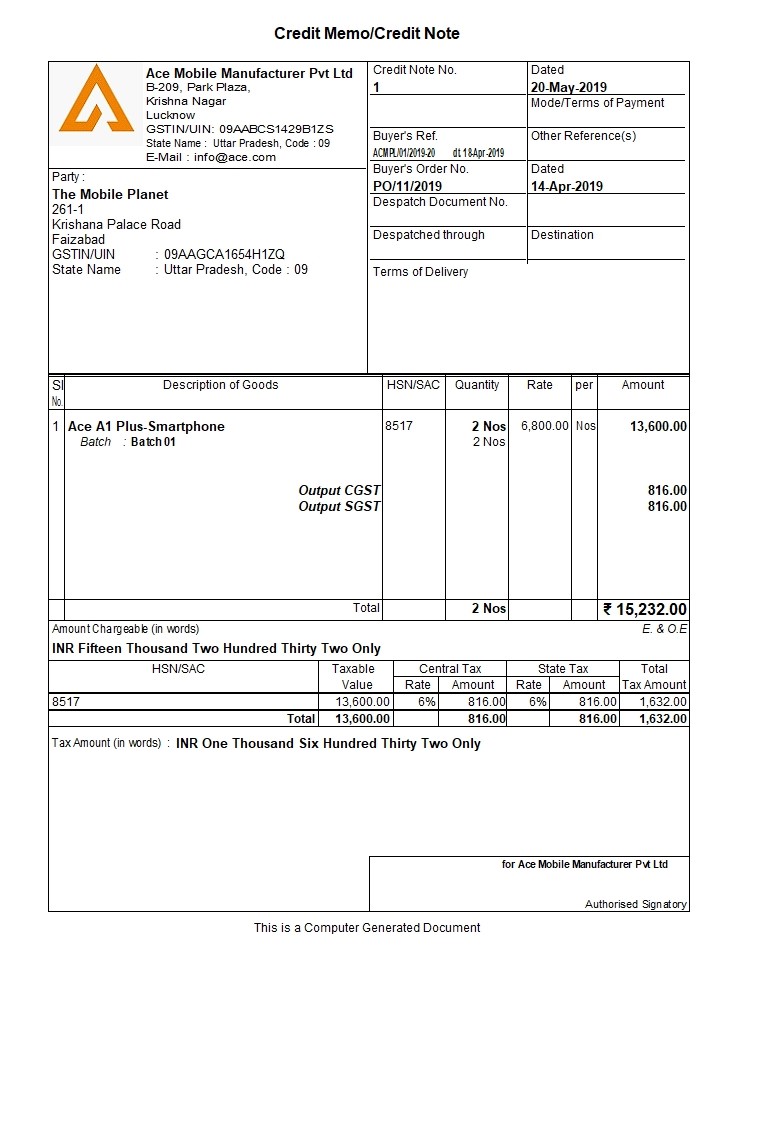 Credit Memo