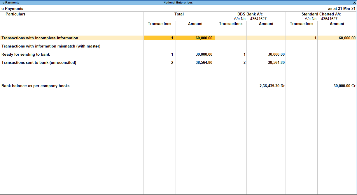 How to record an e-payment transaction in TallyPrime