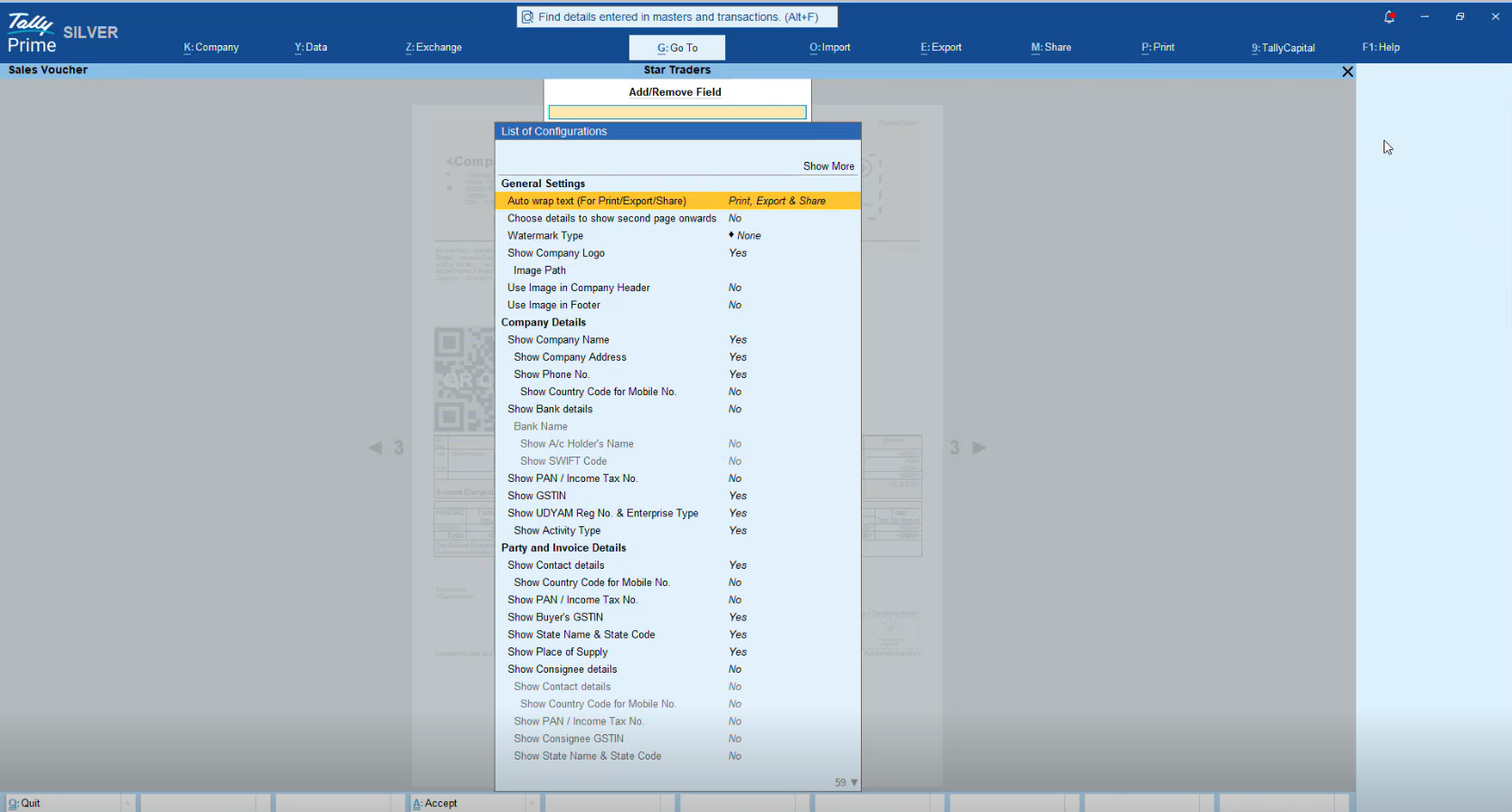 Add or Remove Invoice Fields