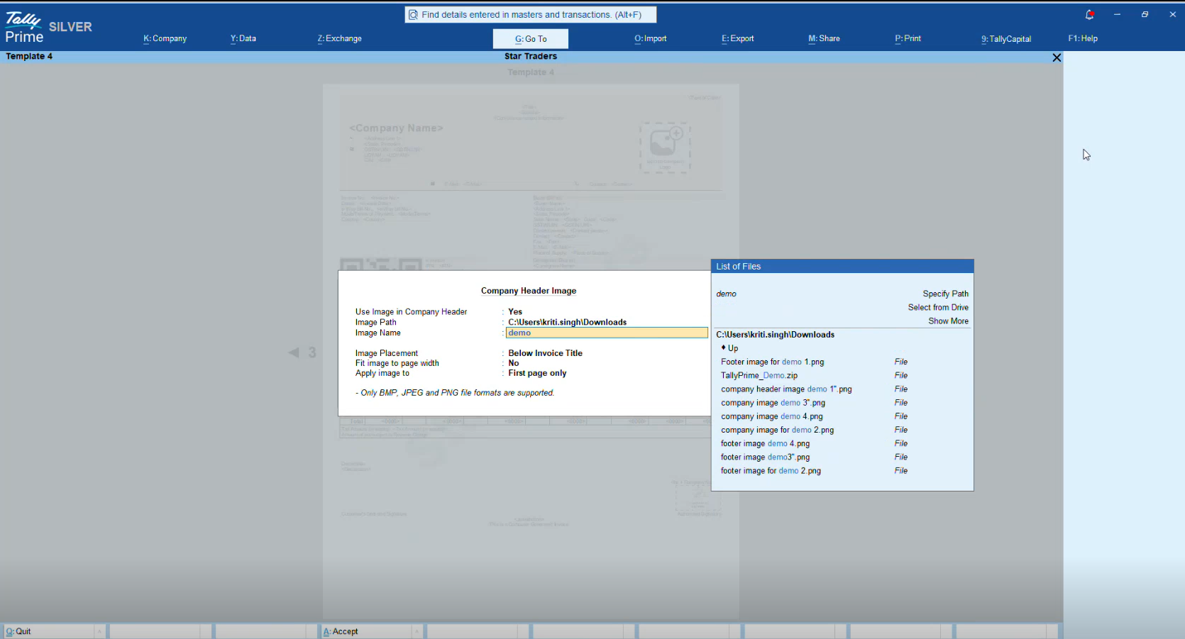 Header image configurations