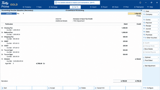 Adjustment entry in Journal Voucher