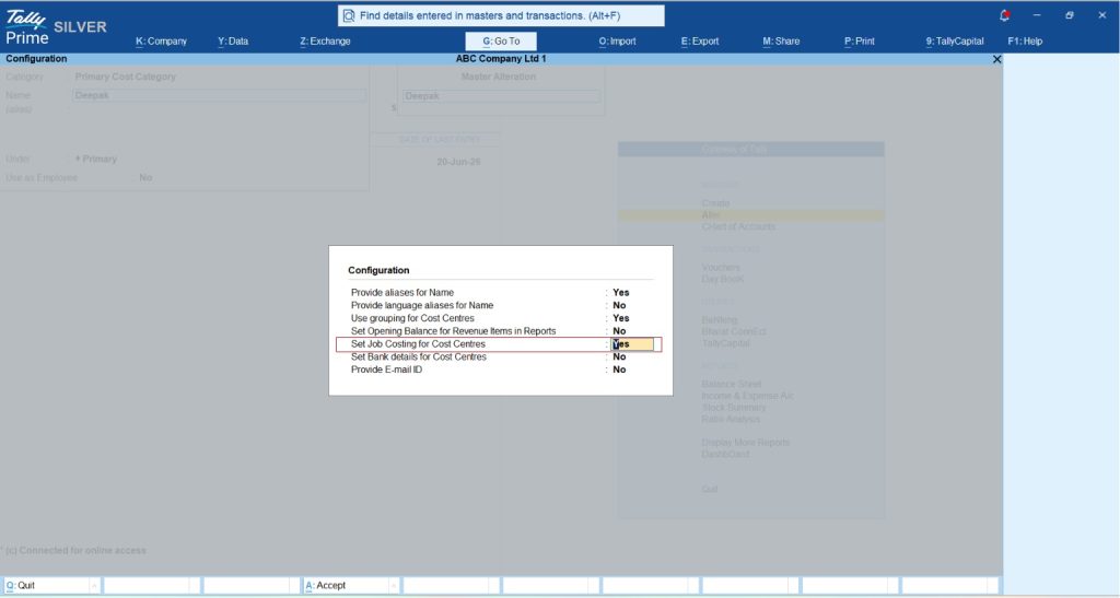 Enable Job Costing
